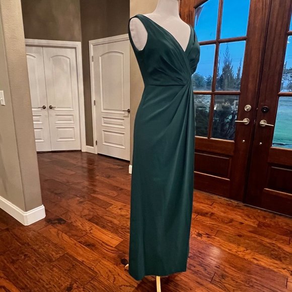 New Jenny Packham Dress Size 4 Hunter Green Drape Front High Slit JP1013 Gown - Picture 10 of 16